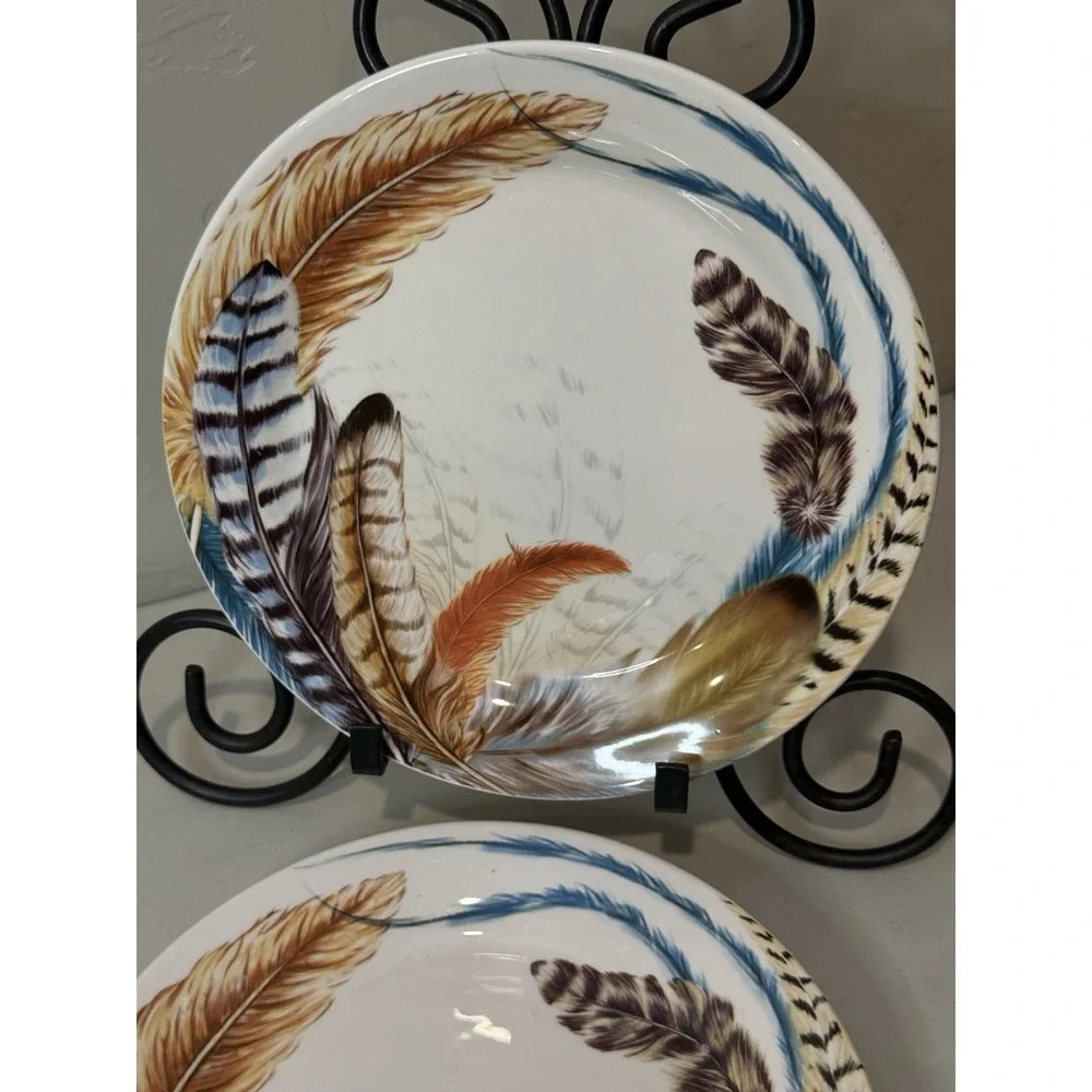 Pier 1 Multicolor Feather Salad Plates 9